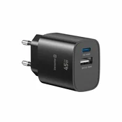 SWISSTEN Swissten Edge GaN 1x USB-C PD 45W,1x USB-A 18W, črn