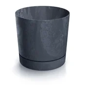 shumee Okrogli cvetlični lonček Tubo P Beton Effect 240E s krožnikom | Antracit