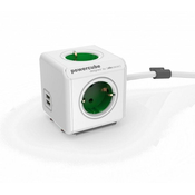 ALLOCACOC PowerCube Extended USB 4xSchuko + dual USB, kabl duž.1.5m  4, 1,5m, Bela/zelena
