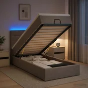 Otomanska postelja z vzmetnico in LED Taupe 90 x 190 cm Blago