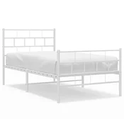 Vidaxl Kovinski posteljni okvir z vzglavjem in vznožjem bel 107x203 cm