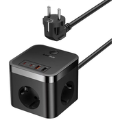 Baseus Wall charger PowerCombo 3AC+2U+2C 30W, 1.5m (black)
