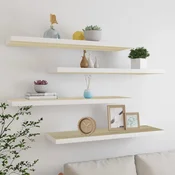 shumee vidaXL Stenske police, 4 kosi, hrast in bela, 90 x 23,5 x 3,8 cm, MDF