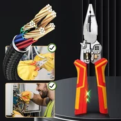 Netscroll Univerzalne klešče za električna dela z merilnikom napetosti, primerne za rezanje, stiskanje, lupljenje in upogibanje žic, vgrajen merilnik napetosti, iz nerjavečega jekla, VoltagePliers