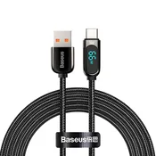 BASEUS Kabel za zaslon, hitro polnjenje in prenos podatkov USB-A – USB-C 66 W, 1 m – črn