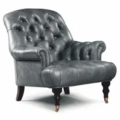 Casa Padrino luxury Chesterfield genuine leather armchair gray / dark brown / brass H. 89 cm
