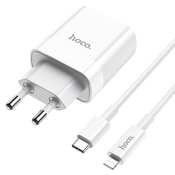 Zidni adapter za punjenje Hoco C80A s PD 20W i QC 3.0 ulazima i USB-C u Lightning kabel - bijeli