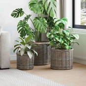 vidaXL Cvečni koš s shranjevanjem 3 pcs Siva Kubu rattan