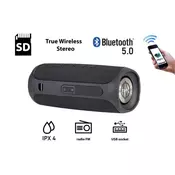 MANTA SPK130GO Bluetooth zvočnik + woofer, BT5.0/USB/MicroSD/Radio FM/AUX-in, 10W, TWS, IPX4, do 5 ur predvajanja, črn