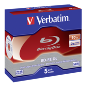 1x5 Verbatim BD-RE Blu-Ray 50GB 2x Speed, White Blue Surface JC