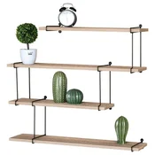 Autronic Stenske police Wall shelves 80 cm, MDF, oak decor, black matt metal (P-065 OAK)