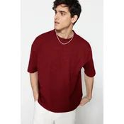 Trendyol Basic Claret Red Oversize/Wide Textured Cut Waffle Short Sleeve T-Shirt