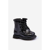 Childrens patent leather ankle boots with zipper, Black Tibbie