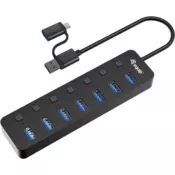 Equip Equip 7-portni USB 3.2 Gen 1 Hub s adapterom za napajanje, crni
