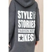 Padded sweatshirt with a long back and a graphite hood