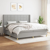 Greatstore Box spring postelja z vzmetnico svetlo siva 200x200 cm blago
