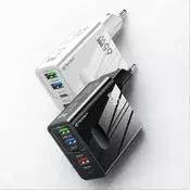 Stenski polnilec Techsuit PentaXPower CHC1 65W s 5 izhodi (3x USB + 2x USB-C PD) in GaN tehnologijo