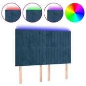 Vidaxl LED posteljno vzglavje temno modro 144x5x118/128 cm žamet