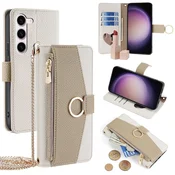 GS Ovitek za Samsung Galaxy S24 z zadrgo, denarnica, žep z ogledalom, bel