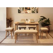 HANAH HOME Vina Mini 03 1005 Oak Cream Produžni set trpezarijskih stolova i stolica (6 komada))