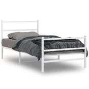 Greatstore Kovinski posteljni okvir z vzglavjem in vznožjem bel 107x203 cm