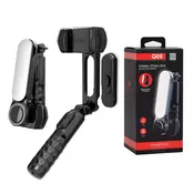 Selfie stick Techsuit Q09 z gimbal stabilizatorjem, LED lučko in Bluetooth daljincem, 70cm - črn