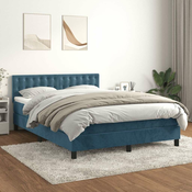 Greatstore Box spring postelja z vzmetnico temno modra 140x190cm žamet