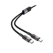 Hoco 2-v-1 USB C na USB C / USB C kabel Hoco 5A 100W 1,2 m U139 črn