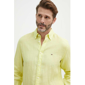 Lanena košulja Tommy Hilfiger boja: žuta, regular, s button-down ovratnikom, MW0MW34602