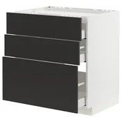 METOD / MAXIMERA Pod.elem.grej.ploca/3front/3fiok, bela/Nickebo boja antracita, mat, 80x60 cm