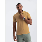 OMBRE Moška enobarvna pletena polo majica BASIC pique knit gorčična MDN126160 S