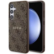 Guess Guess 4G Collection Usnjeno kovinsko ohišje z logotipom MagSafe - Ohišje za Samsung Galaxy S24 (rjavo)