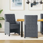 vidaXL Jedilni stoli s kolesi 2 pcs Temno siva 58 x 67 x 97 cm Žamet
