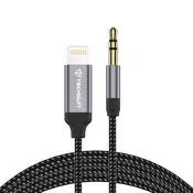 Lightning v AUX 3.5mm audio kabel Techsuit SoundShell AC10 16bit/48Khz, 1.5m - siv