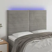 Vidaxl vidaXL Vzglavje postelje z LED svetlo sivo 144x5x118/128 cm žamet