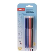 Gel pisalo, 0,5 mm, mehanizem za stiskanje, brisano, APLI Erasable, mešanica barv, 4 kosi