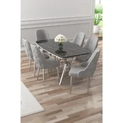 Hanah Home trpezarijski set Asel, sto i 6 stolica, ploca u dekoru Sonata, hromirane noge, siva tkanina Babyface