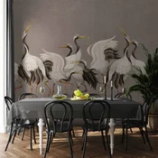 Foto tapeta - Crane dance – bright silhouettes of birds against a warm grey background with texture 300x210 Vodootporna