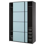 PAX / MEHAMN Garderober i klizna vrata, tamnosiva/dvostrano svetloplava, 150x66x236 cm