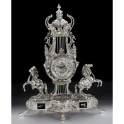 Casa Padrino luxury baroque table clock silver/black 43 x H. 54 cm - Handmade bronze clock baroque style - Baroque desk clock - Baroque desk decoration - Baroque decorative accessories