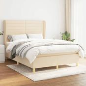 Greatstore Box spring postelja z vzmetnico krem 140x190 cm blago