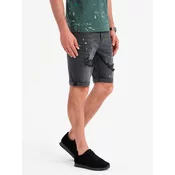Ombre Mens short denim shorts with rubbing and rolled up leg - gray