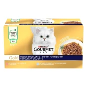 Gourmet Gold Succulent Delights hrana za muce, losos in oceanska riba, 12 x (4 x 85 g)