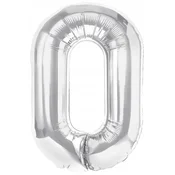 PartyPal Folija balon številka 0 ZERO srebrn 100 cm, 1 kos.