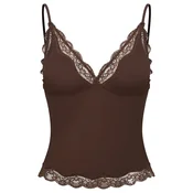 cfab Top Deep Neck Lace Top rjava