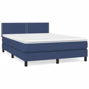 Vidaxl Box spring postelja z vzmetnico moder 140x190 cm blago