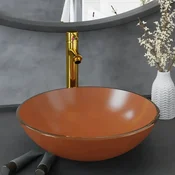 Vidaxl Umivaonik za kupaonicu s slavinom i cepom, broncan, kaljeno staklo