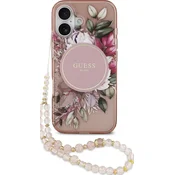 Guess IML Flowers Strap MagSafe Zadní Kryt pro iPhone 17 Pink