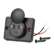 shumee Avtopolnilec z USB vtičnicami, vodotesen, kvadraten, 2x USB-C, 12V, 24V AMIO-04232