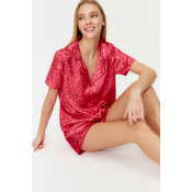 Trendyol Pink Multi Color Leopard Pattern Satin Shirt-Shorts Woven Pajamas Set